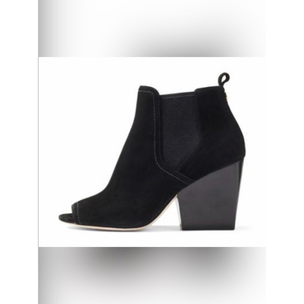 Tory Burch Gemma Open Toe Bootie in Black Royal Suede size 10